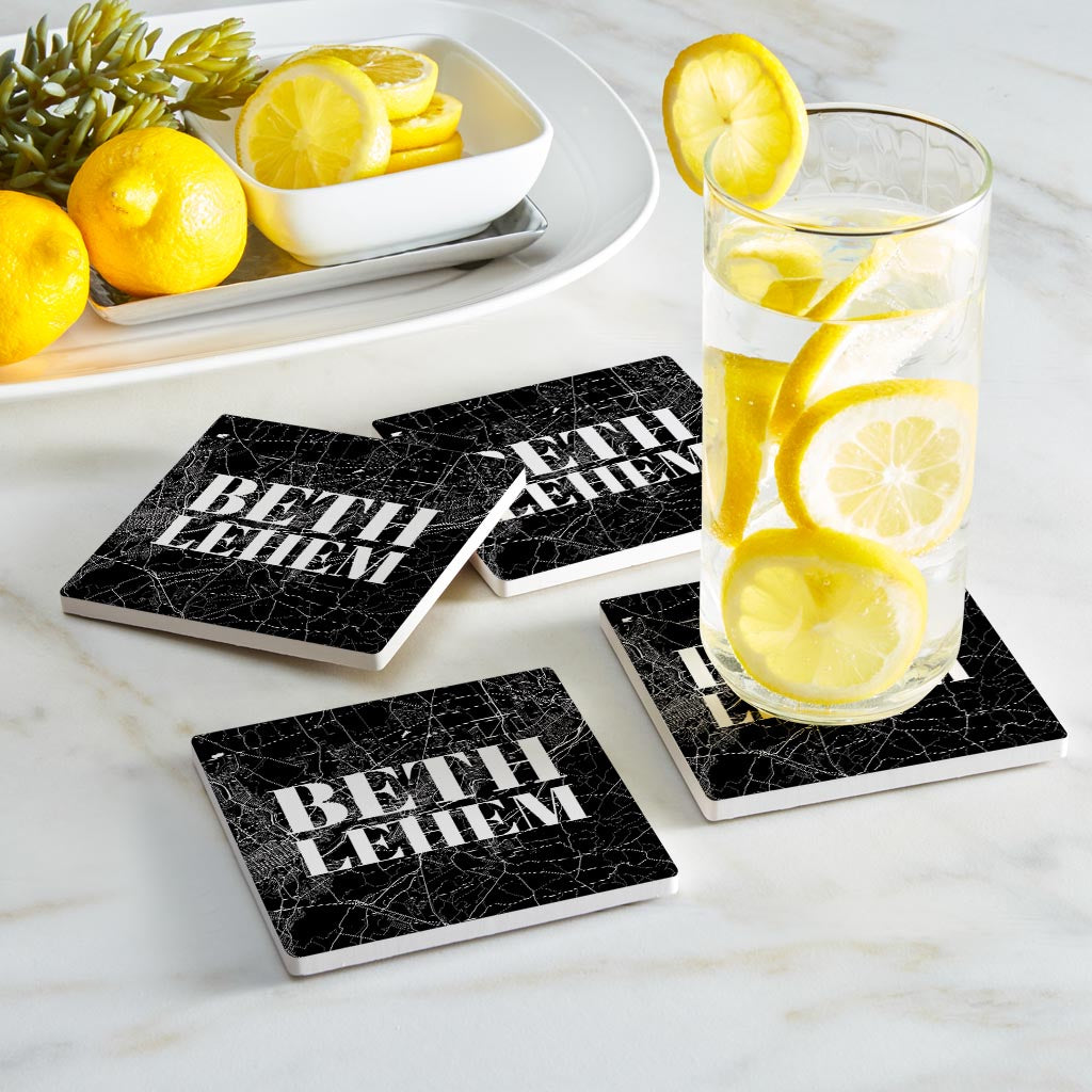 Minimalistic B&W Pennsylvania Bethlehem Map | Absorbent Coasters | Set of 4 | Min 2