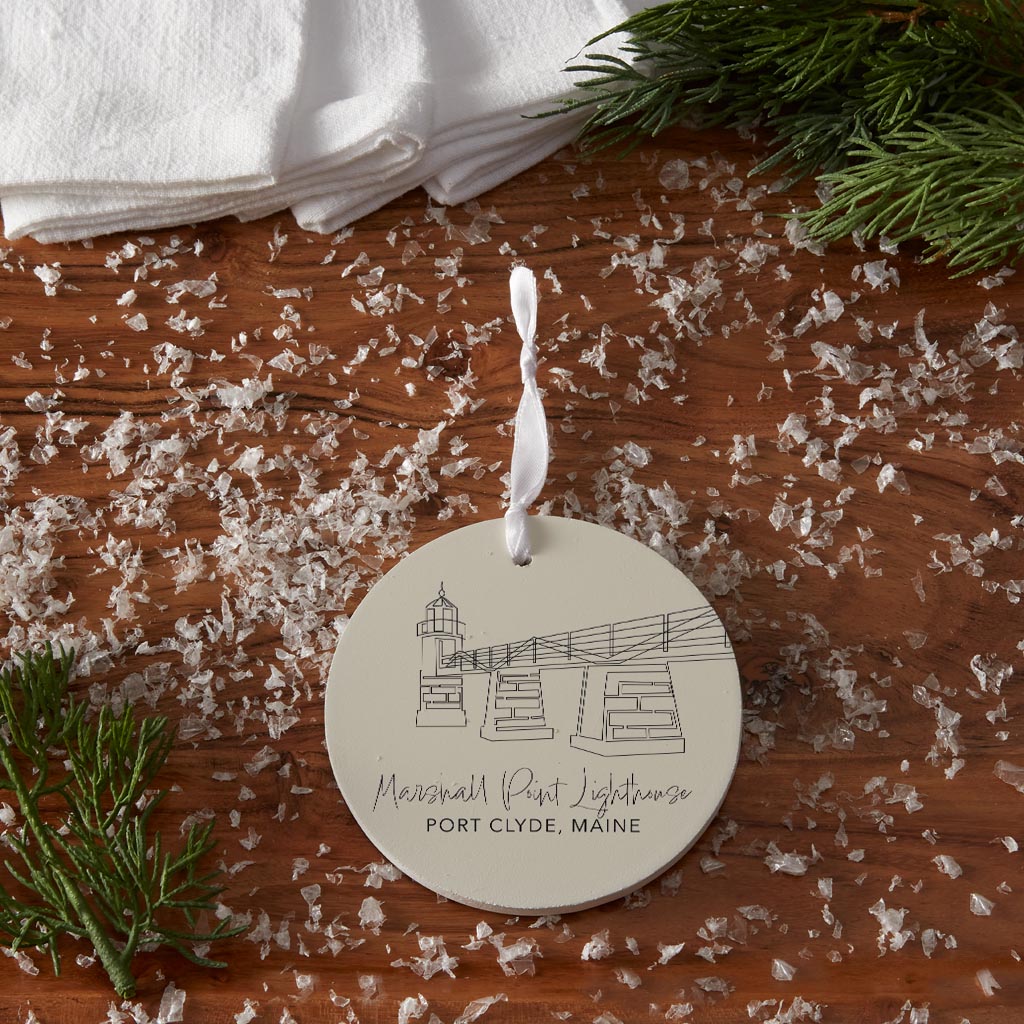Cream Marshall Point Lighthouse| Wood Ornament | Eaches | Min 6