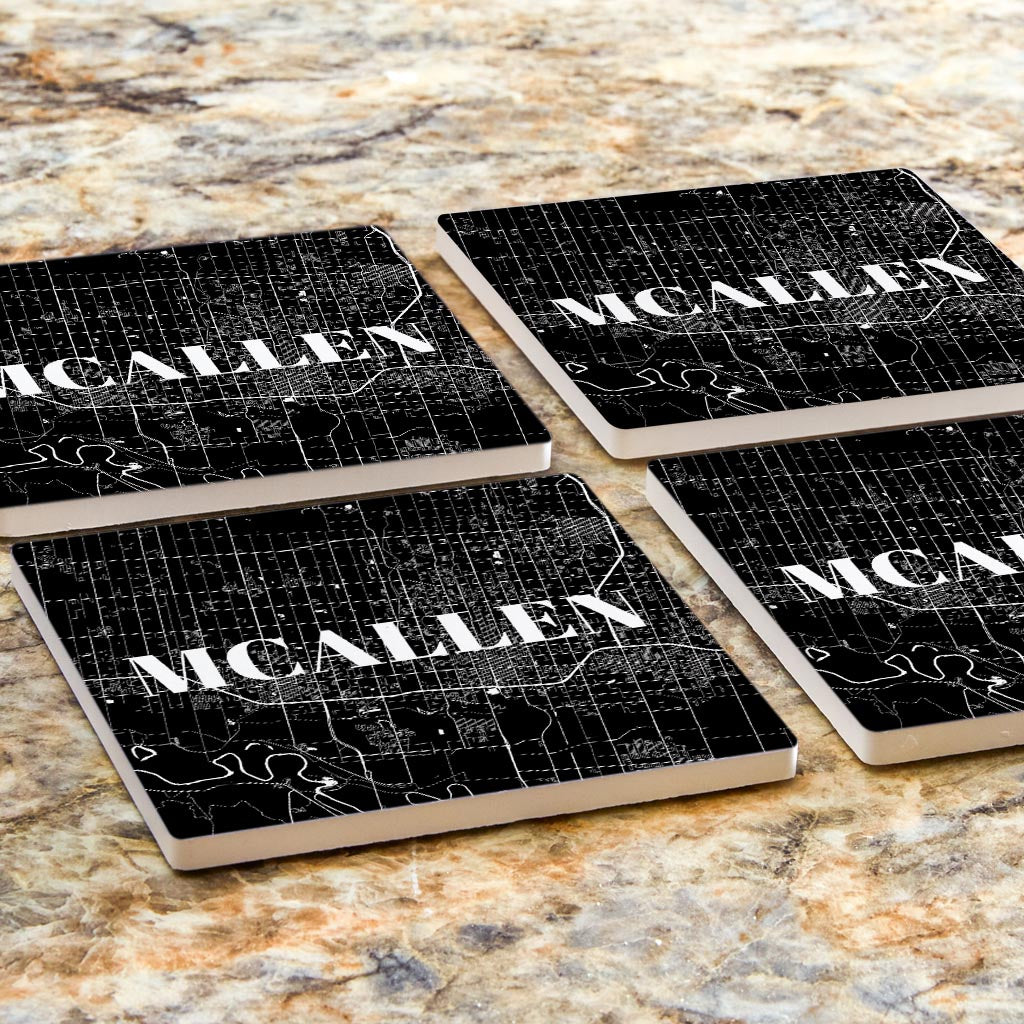 Minimalistic B&W Texas Mcallen Map| Absorbent Coasters | Set of 4 | Min 2