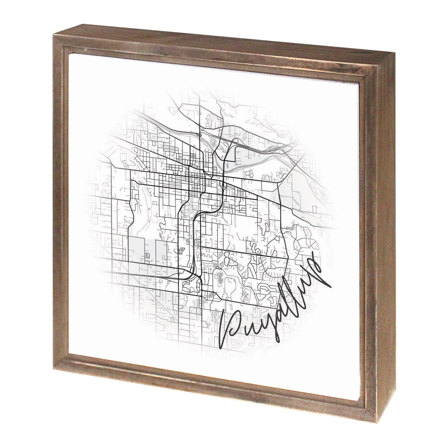 Minimalistic B&W Washington Puyallup Circle Map | Wood Sign | Eaches | Min 1