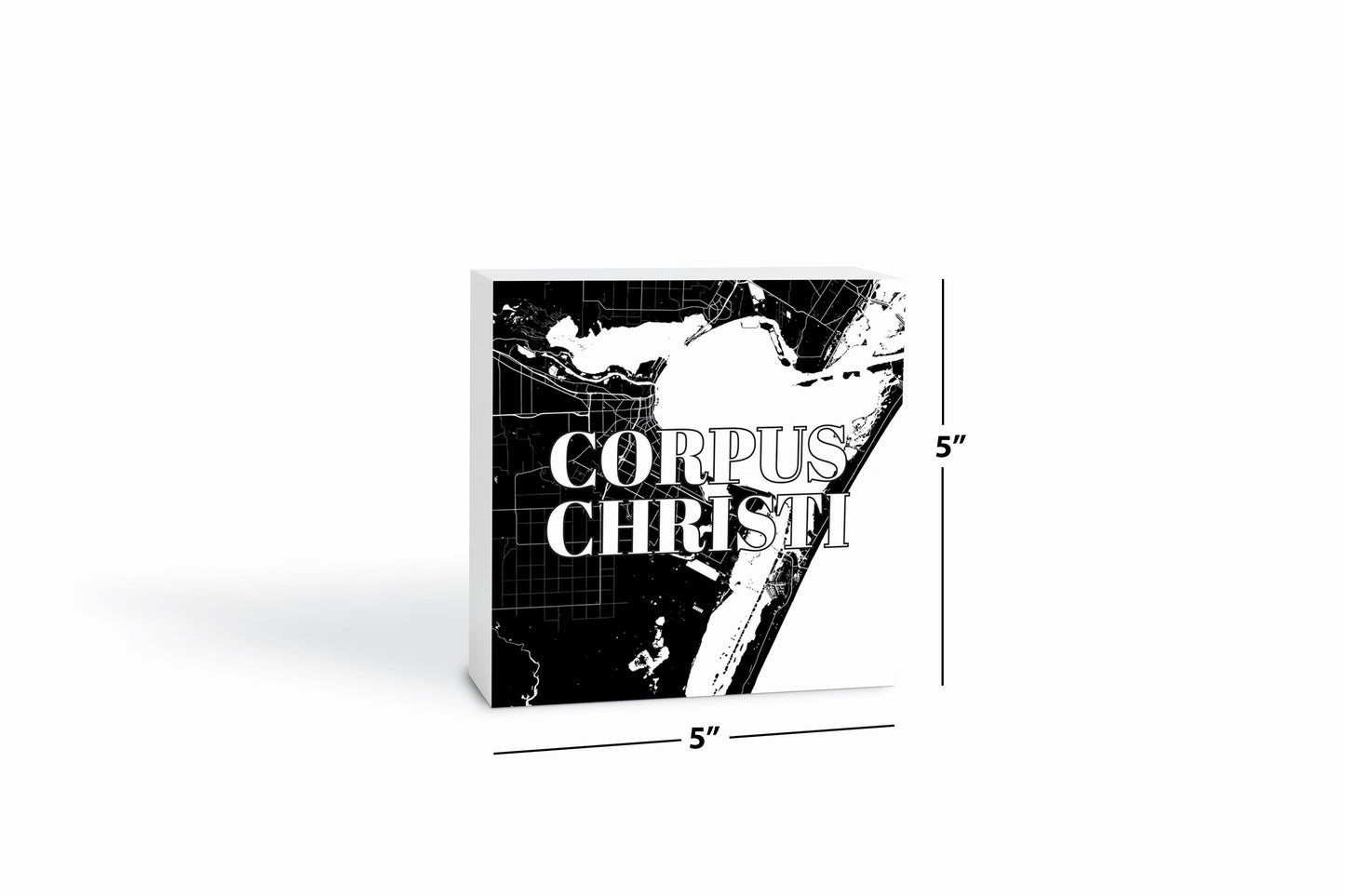 Minimalistic B&W Texas Corpus Christi Map| Wood Block | Eaches | Min 4