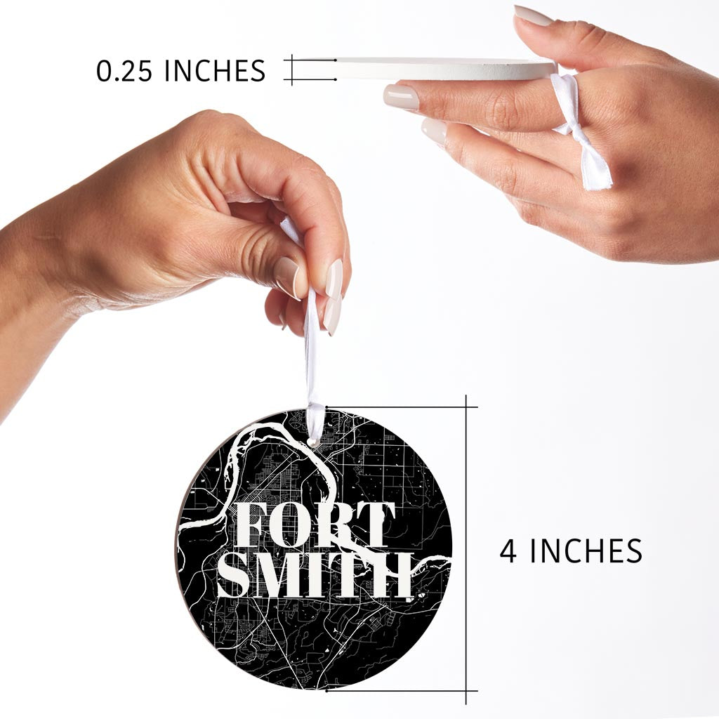B&W Minimalist Arkansas Fort Smith Map| Wood Ornament | Eaches | Min 6