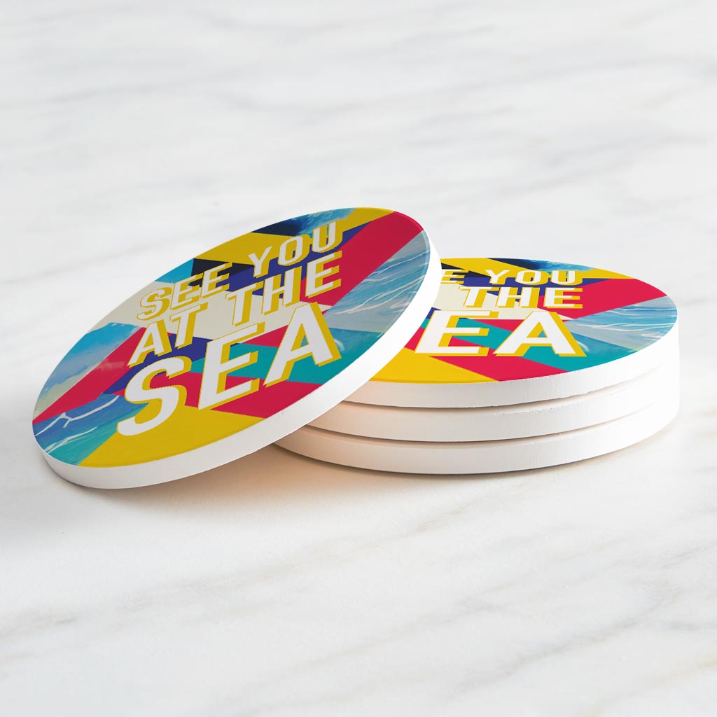 See You At The Sea | Absorbent Coasters | Set of 4 | Min 2