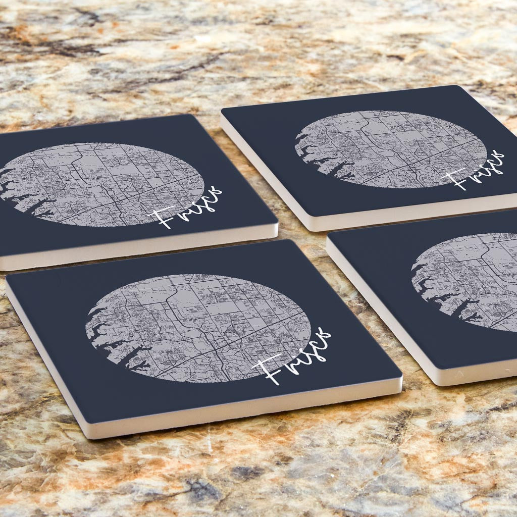 Modern Minimalist Texas Colors Frisco Circle Map | Absorbent Coasters | Set of 4 | Min 2