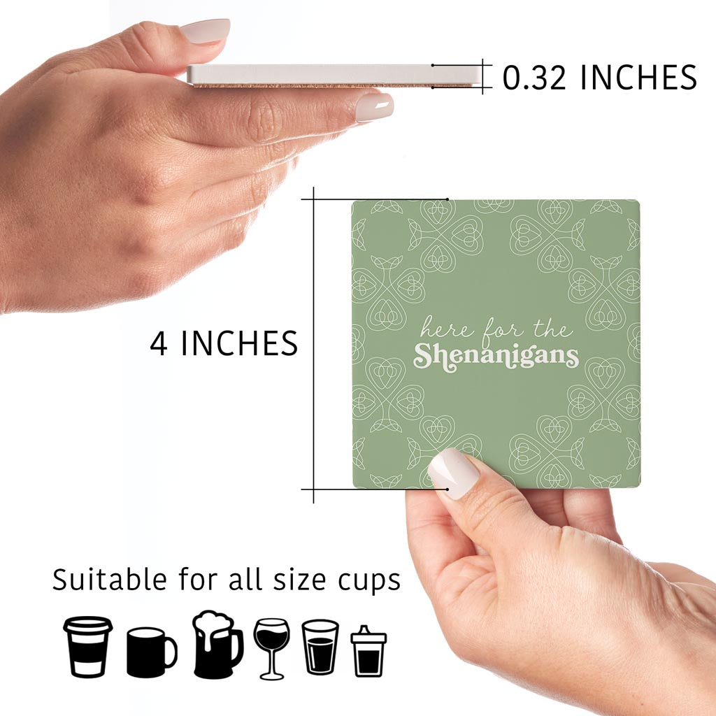 Sage Green Shamrock Funny Sayings | Absorbent Coasters | Set of 4 | Min 2