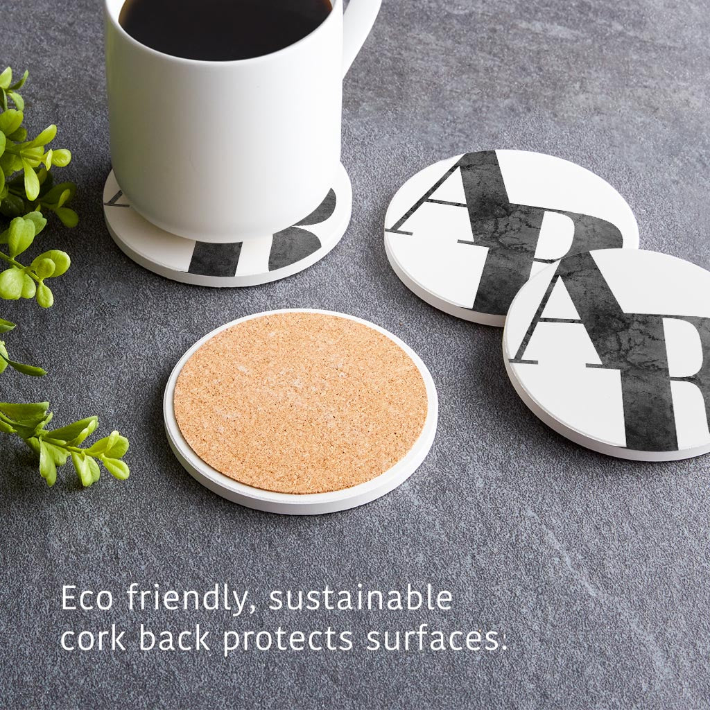 B&W Minimalist Arkansas White Initials | Absorbent Coasters | Set of 4 | Min 2