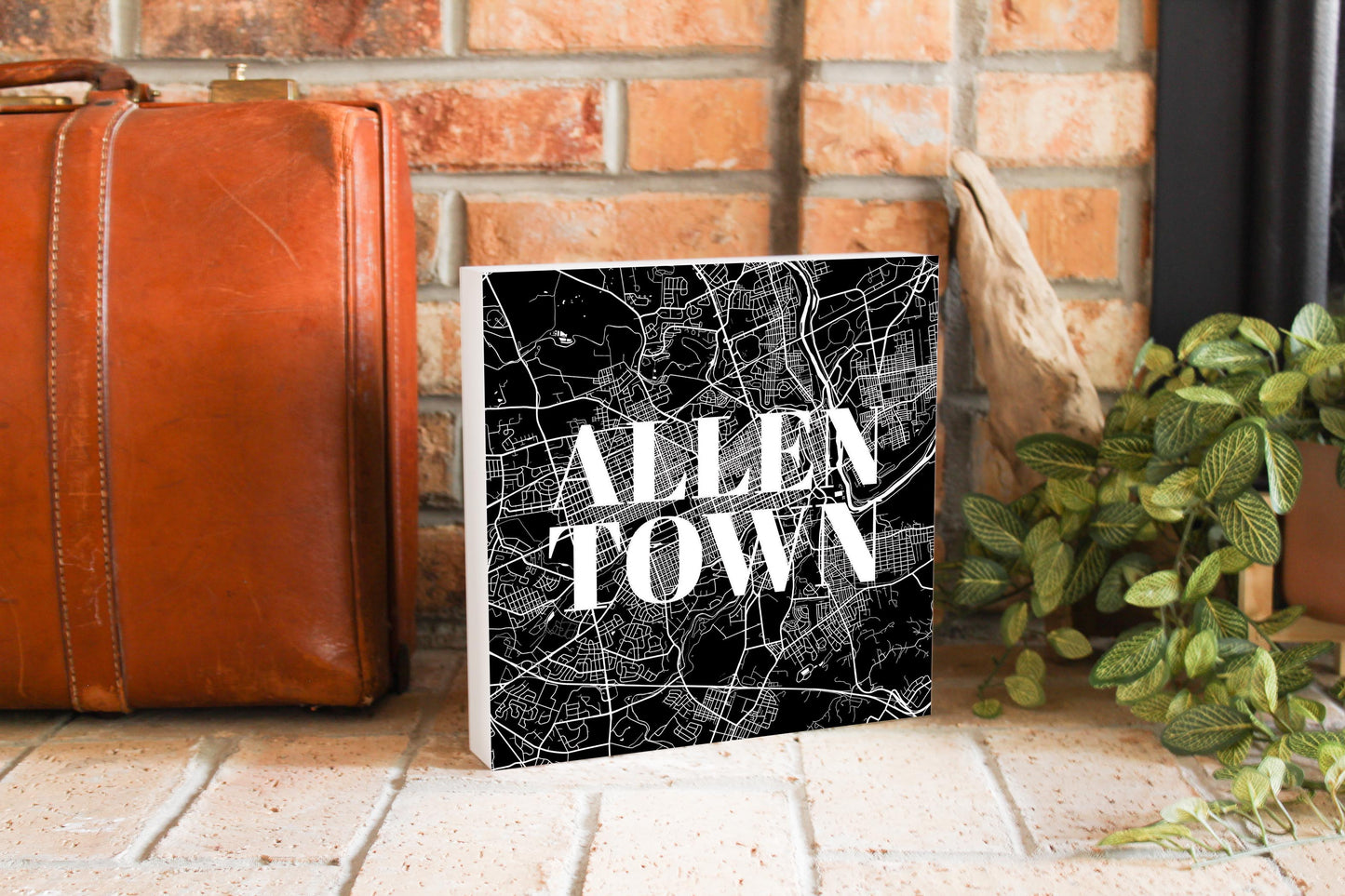 Minimalistic B&W Pennsylvania Allentown Map | Wood Block | Eaches | Min 2