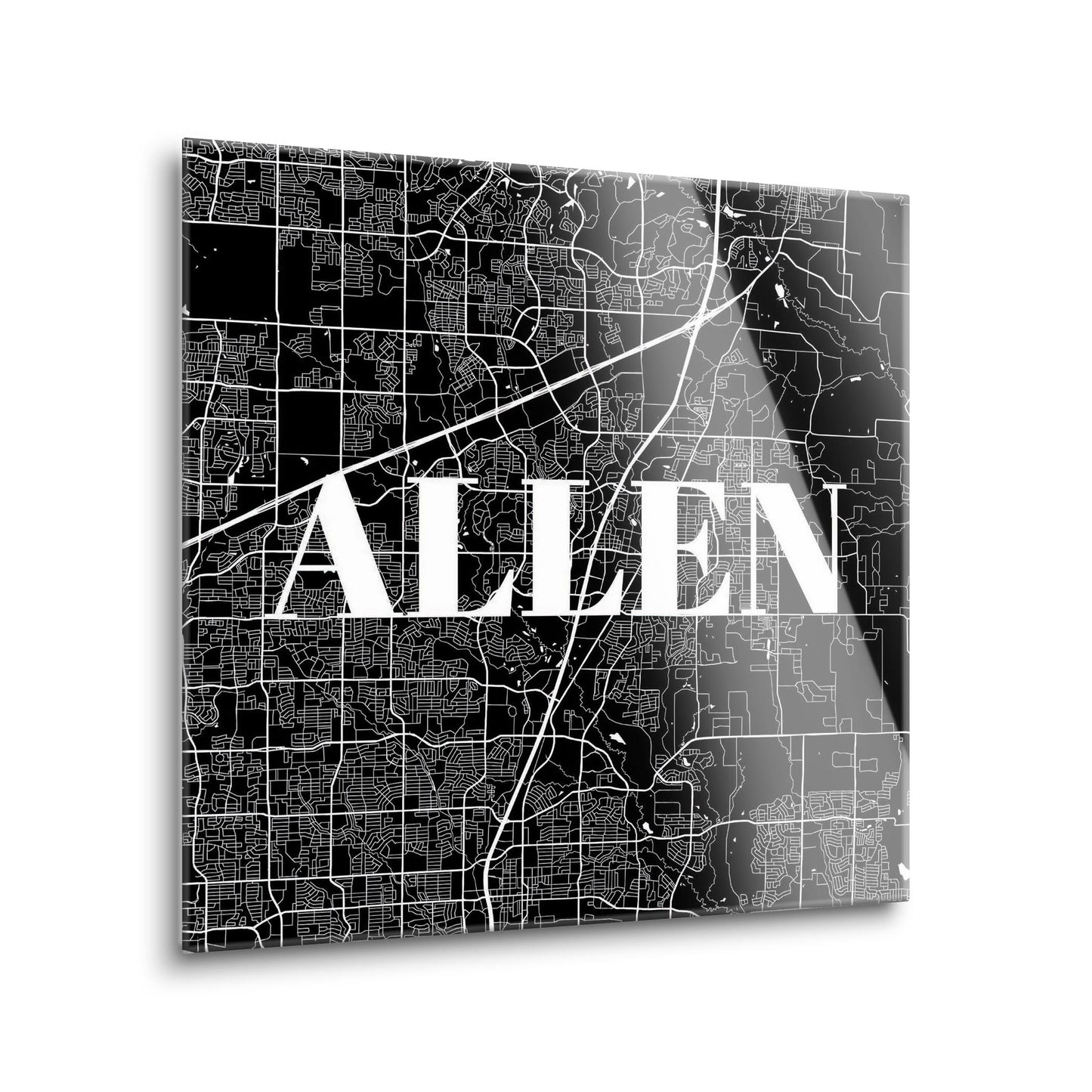 Minimalistic B&W Texas Allen Map | Hi-Def Glass Art | Eaches | Min 1