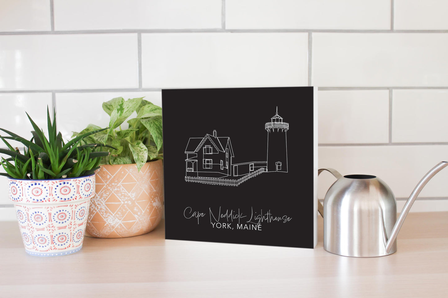 Black Cape Neddick Lighthouse | Wood Block | Eaches | Min 2