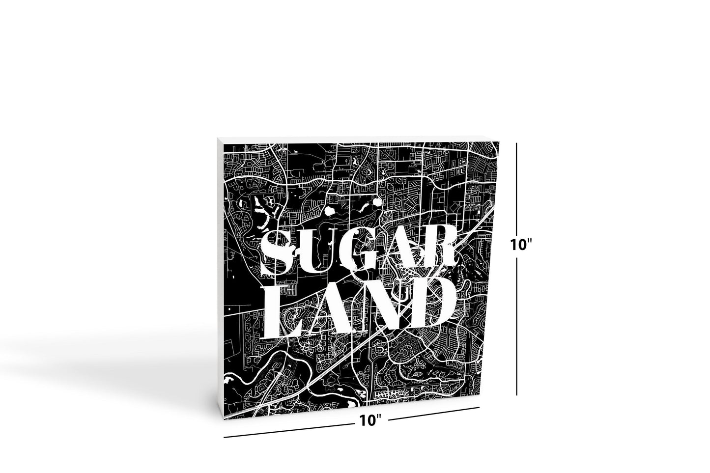 Minimalistic B&W Texas Sugarland Map | Wood Block | Eaches | Min 2