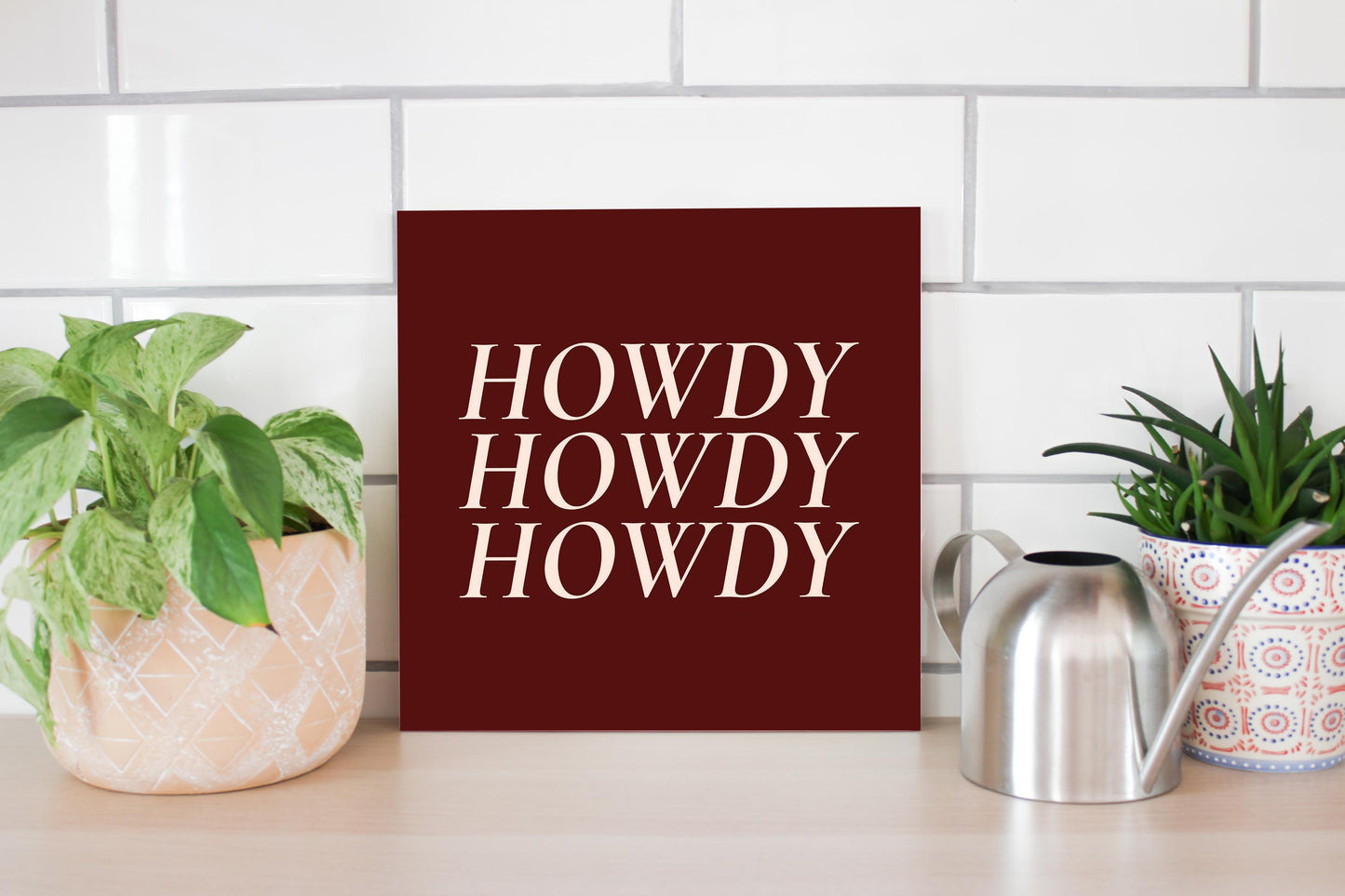 Modern Minimalist Texas Maroon Howdy | Wood Sign | Eaches | Min 2