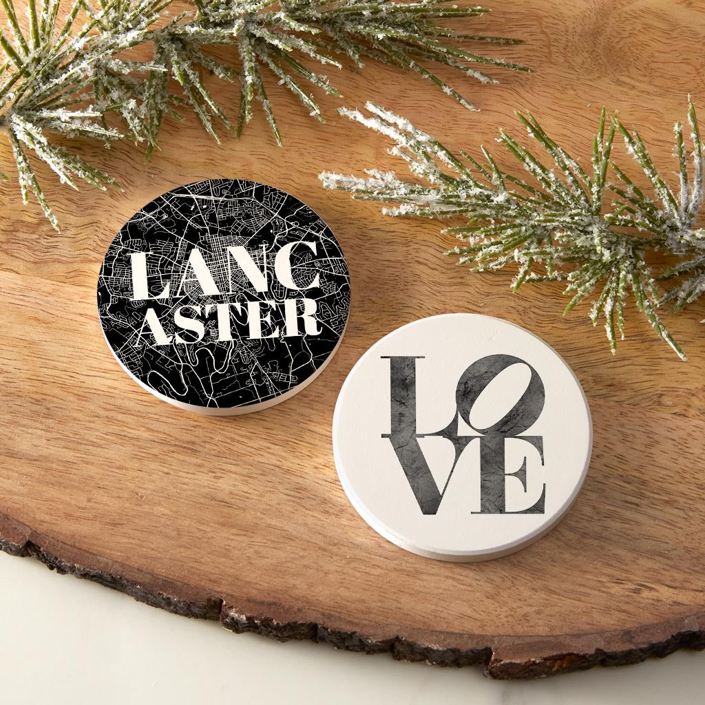 Minimalistic B&W Pennsylvania Lancaster Map Love| Absorbent Car Coasters | Set of 2 | Min 4