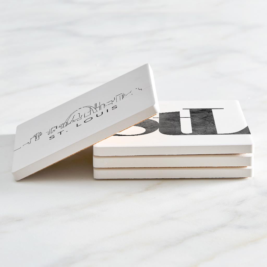 Minimalist B&W Missouri St Louis Line Drawings Stl | Absorbent Coasters | Set of 4 | Min 2