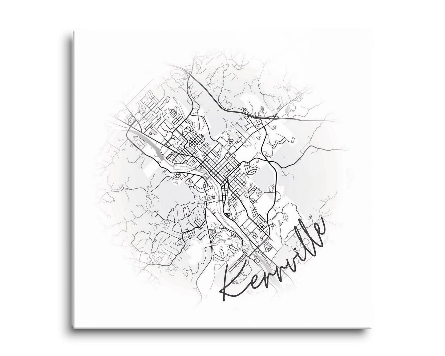 Minimalistic B&W Texas Kerrville Circle Map | Hi-Def Glass Art | Eaches | Min 2