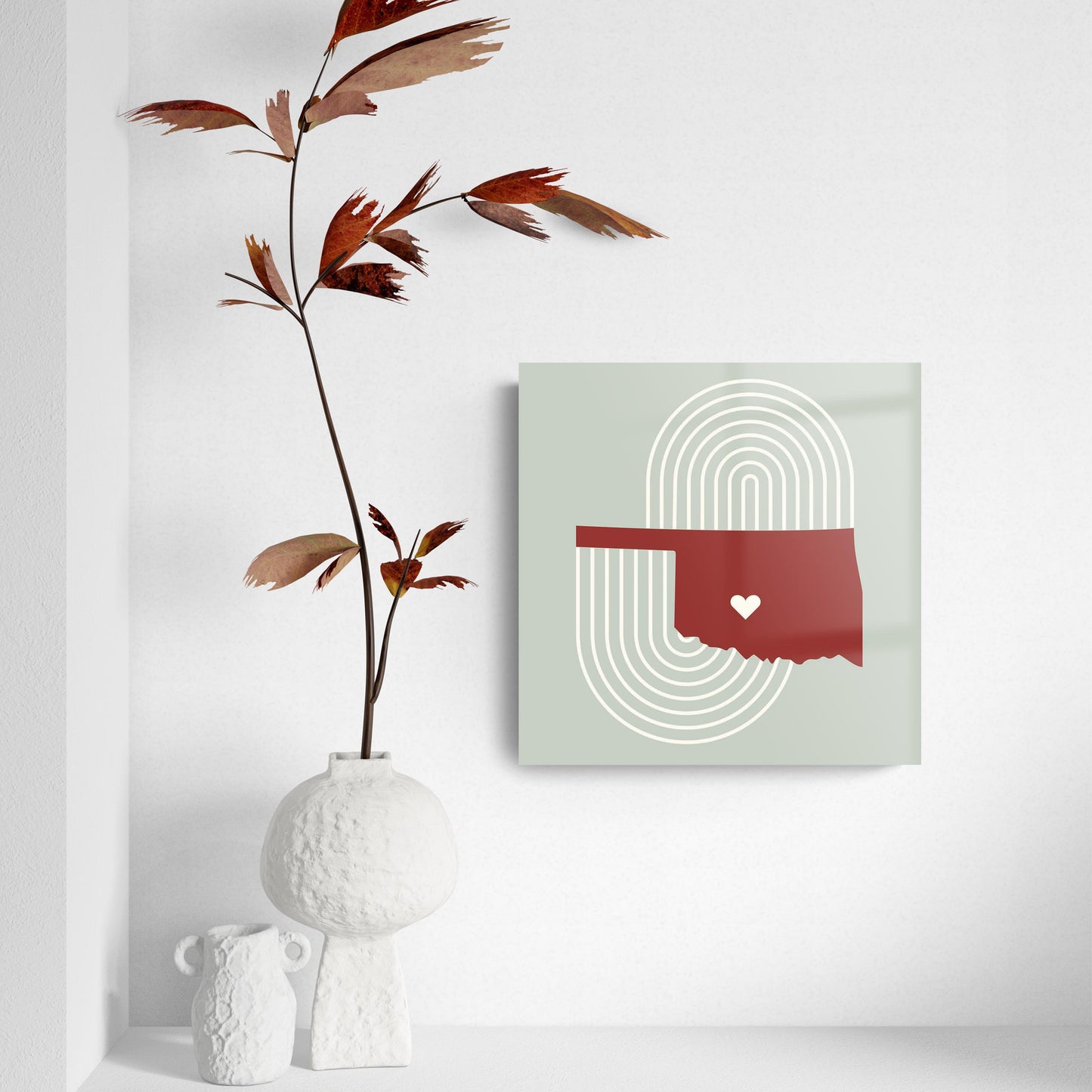Modern Minimalist Oklahoma Chickasha Heart | Hi-Def Glass Art | Eaches | Min 2
