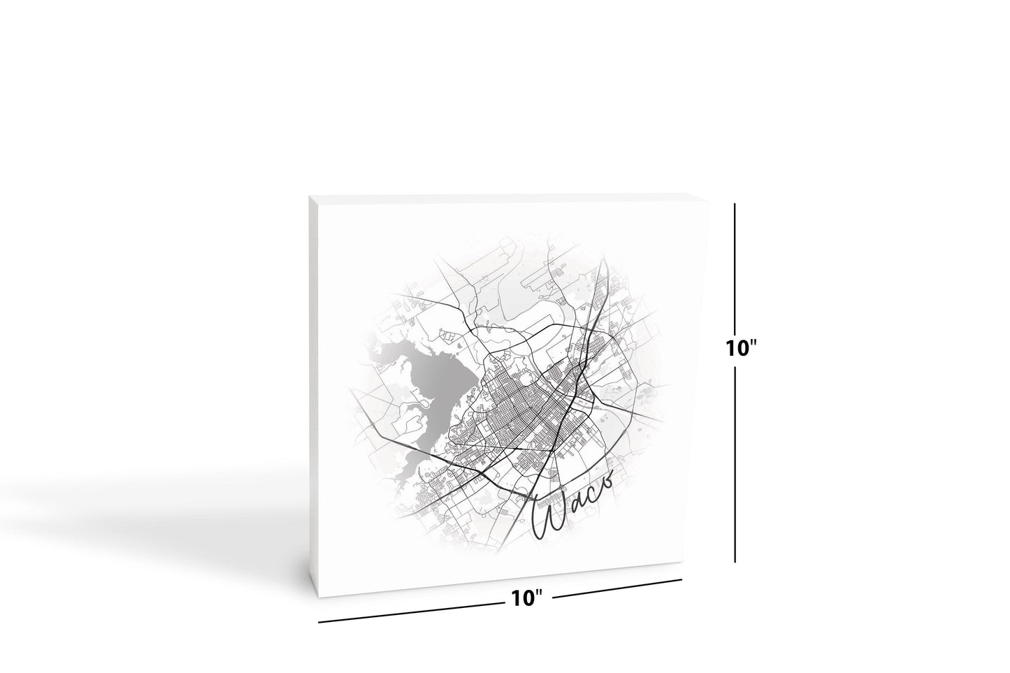 Minimalistic B&W Texas Waco Circle Map | Wood Block | Eaches | Min 2