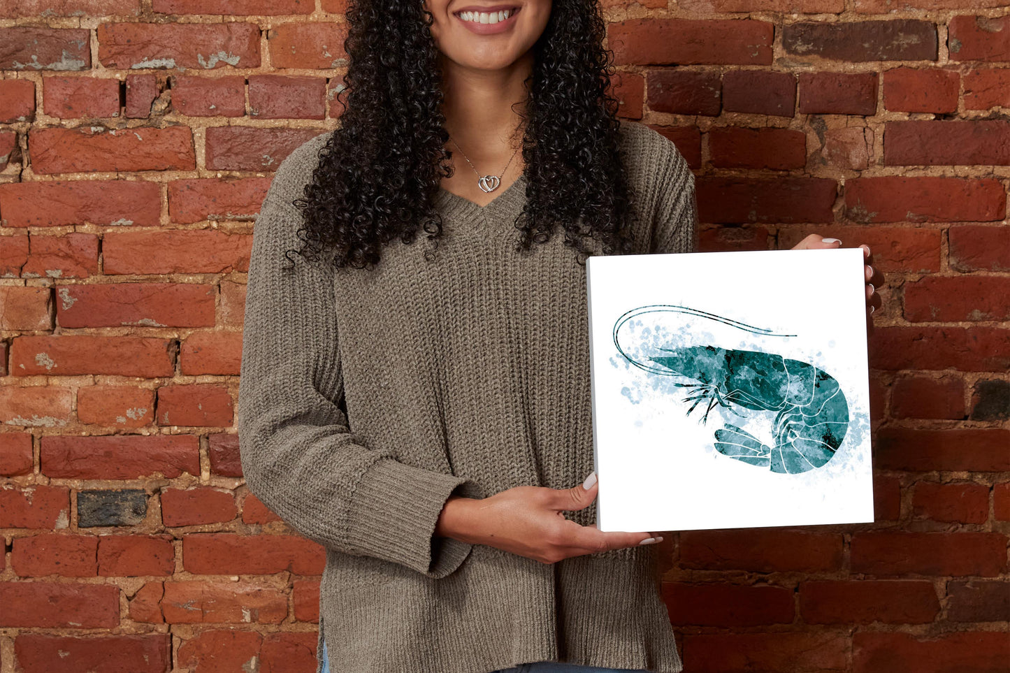 Blue White Water Color Shrimp | Wood Block | Eaches | Min 2