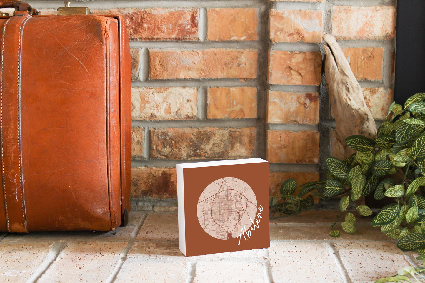 Modern Minimalist Texas Abilene Circle Map | Wood Block | Eaches | Min 4