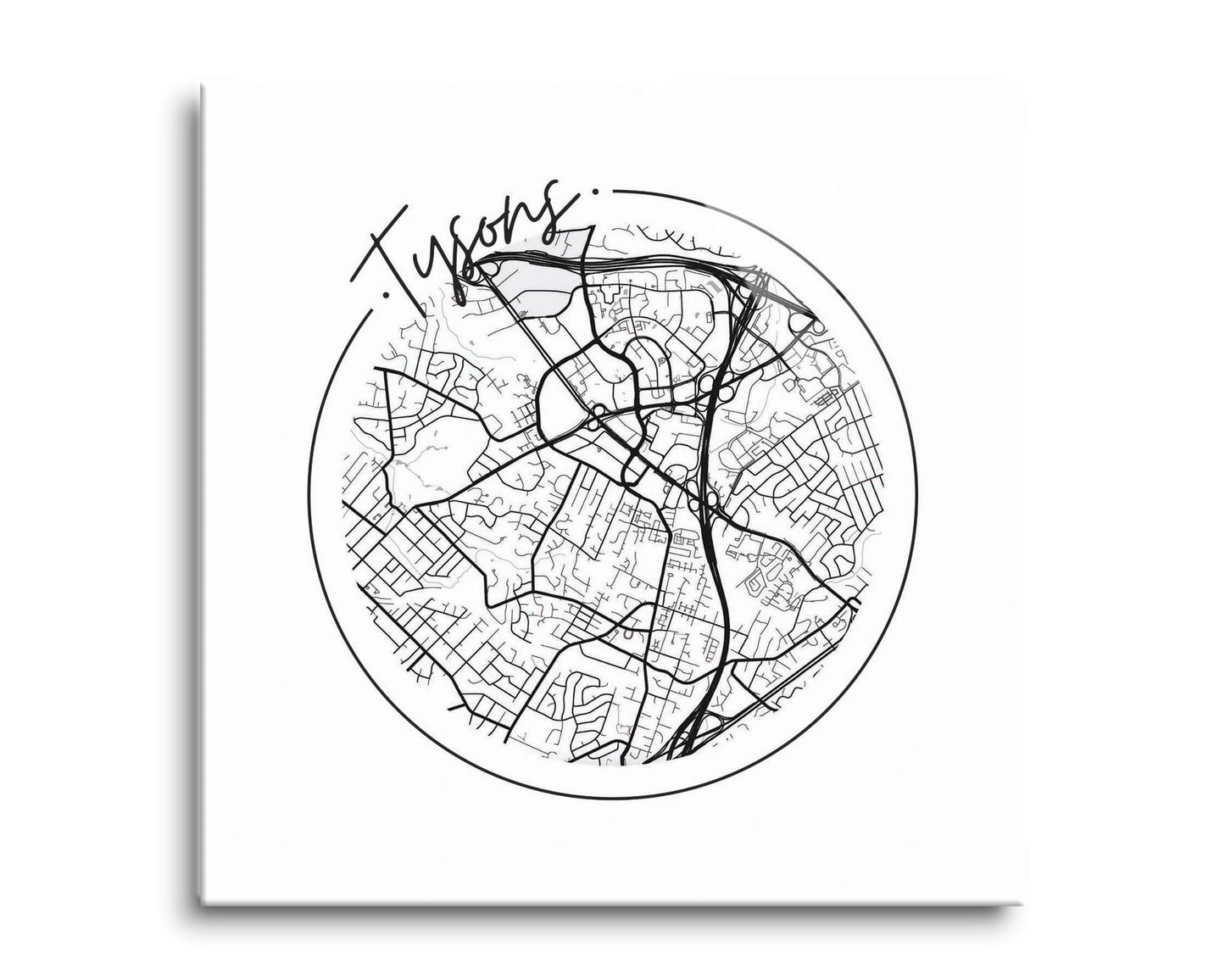 Minimalistic B&W Virginia Tysons Circle Map | Hi-Def Glass Art | Eaches | Min 2