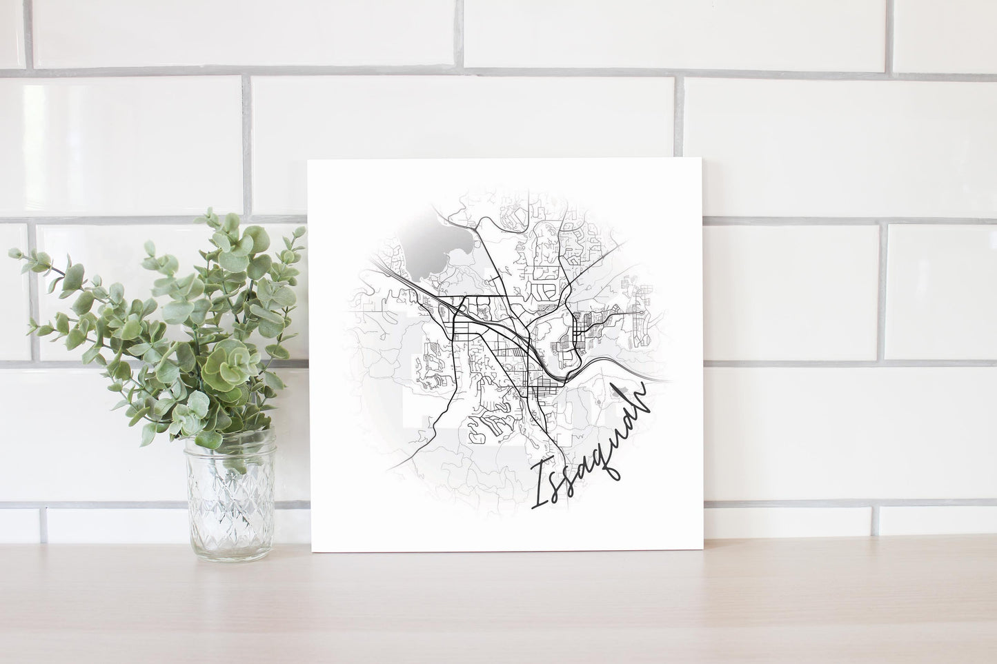 Minimalistic B&W Washington Issaquah Circle Map | Wood Sign | Eaches | Min 2