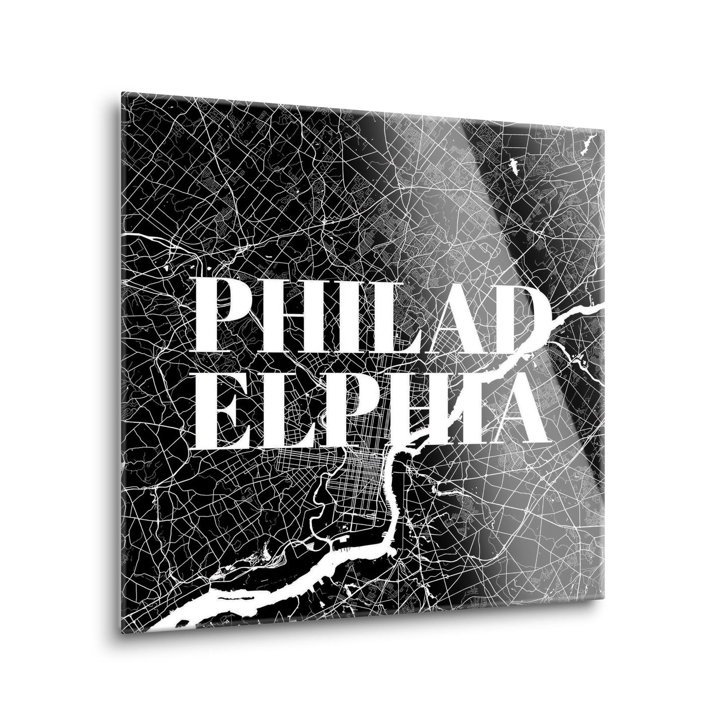 Minimalistic B&W Pennsylvania Philadelphia Map | Hi-Def Glass Art | Eaches | Min 1