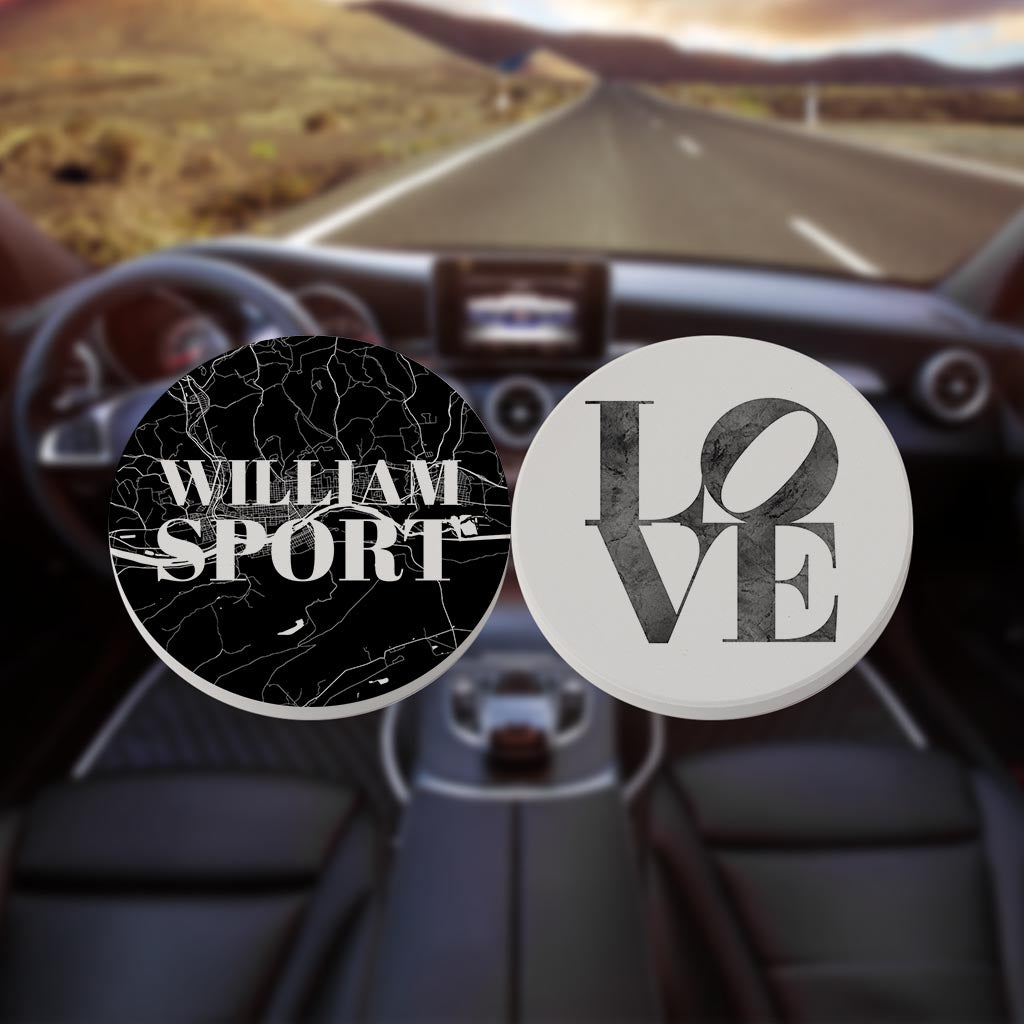 Minimalistic B&W Pennsylvania Williamsport Map Love| Absorbent Car Coasters | Set of 2 | Min 4