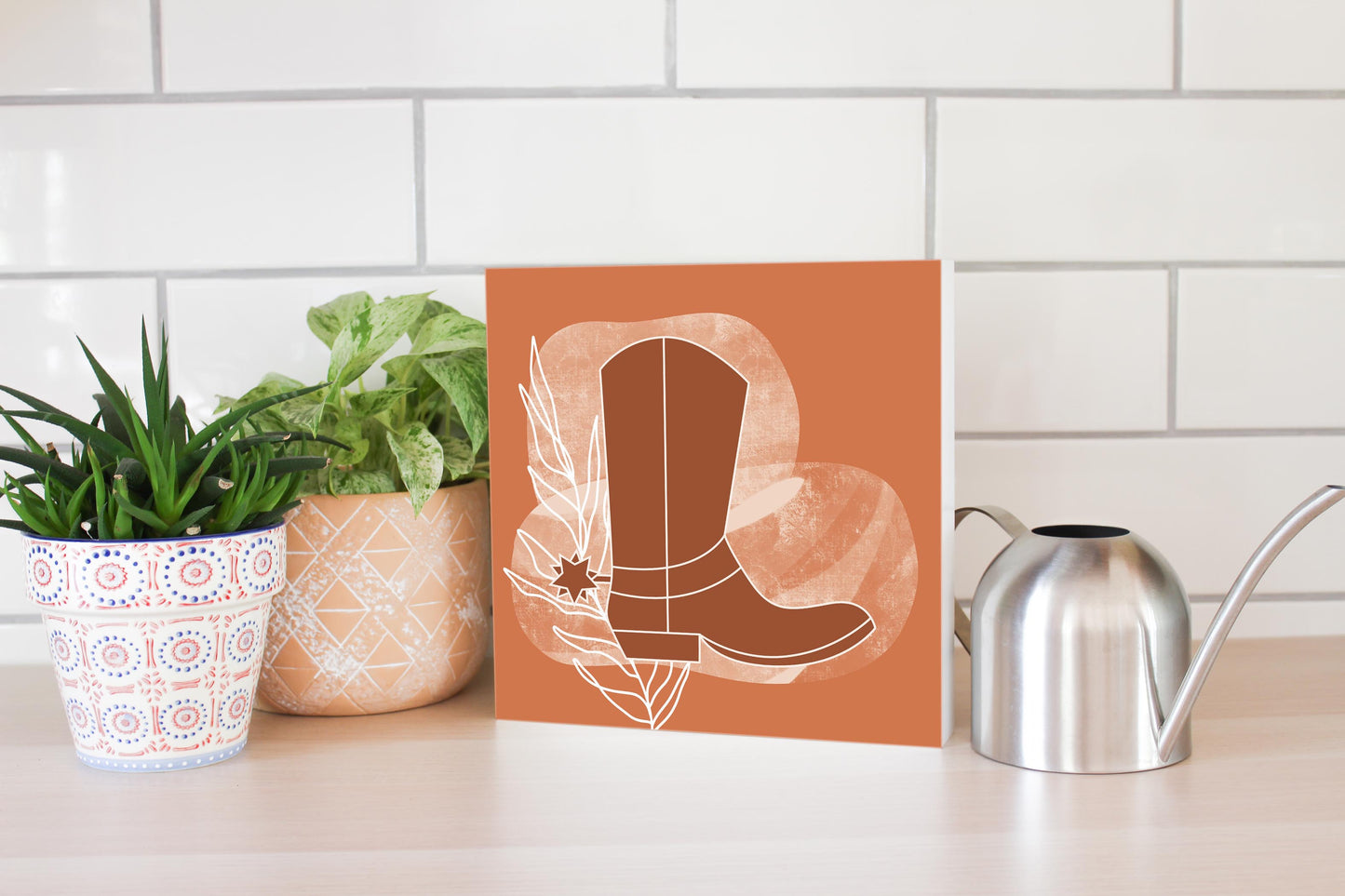 Modern Minimalist Texas Cowboy Boot | Wood Block | Eaches | Min 2