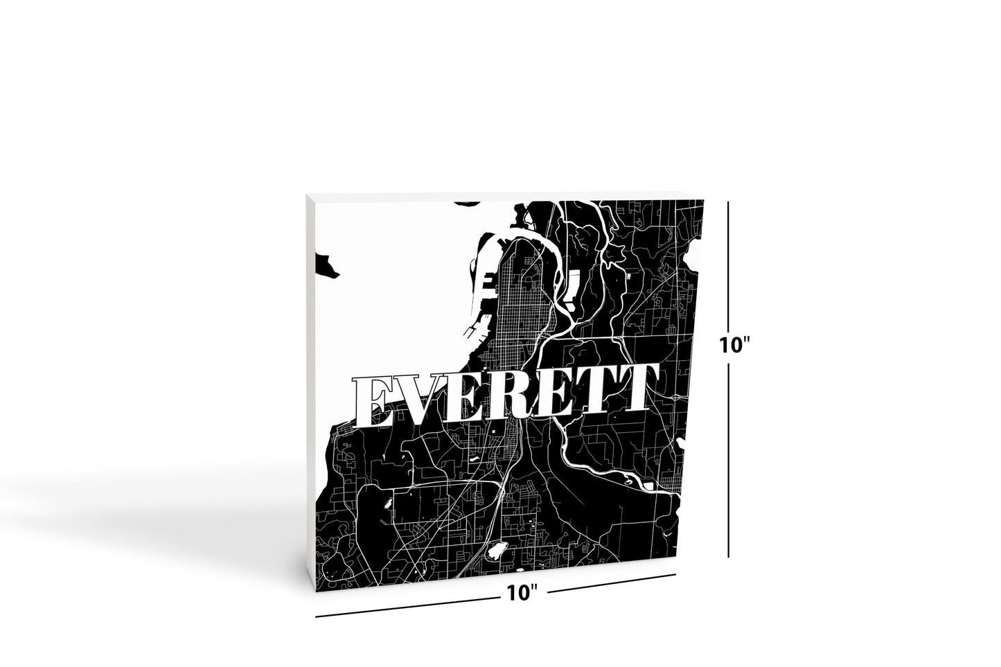 Minimalistic B&W Washington Everett Map | Wood Block | Eaches | Min 2