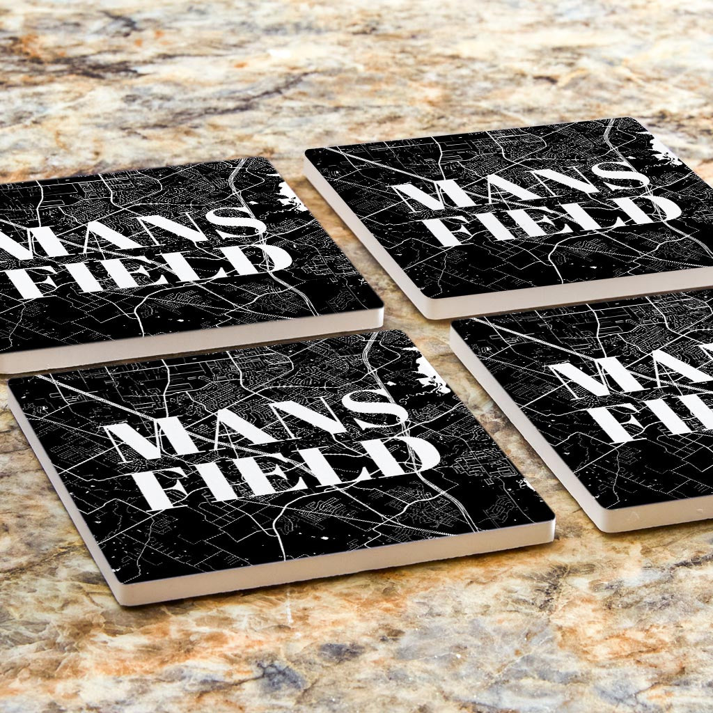 Minimalistic B&W Texas Mansfield Map | Absorbent Coasters | Set of 4 | Min 2