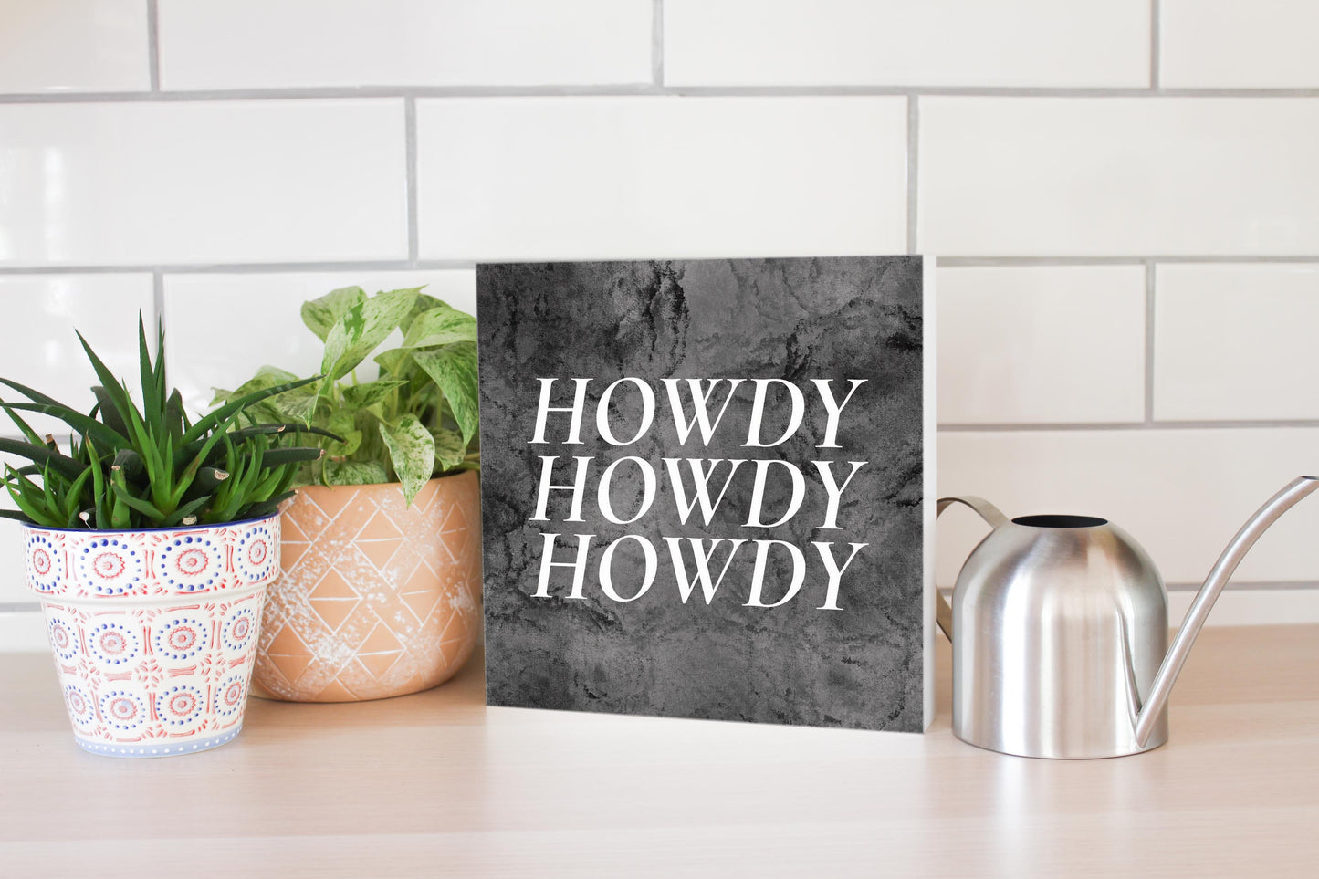 Minimalistic B&W Texas Textured Howdy | Wood Block | Eaches | Min 2