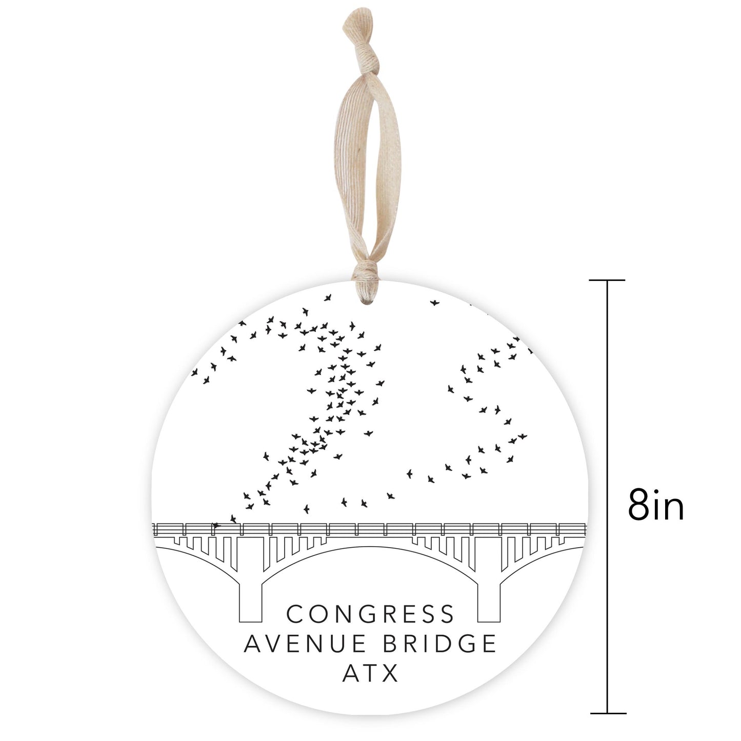 Minimalist B&W Texas Austin Congress Avenue Bridge | Wood Ornament | Eaches | Min 1