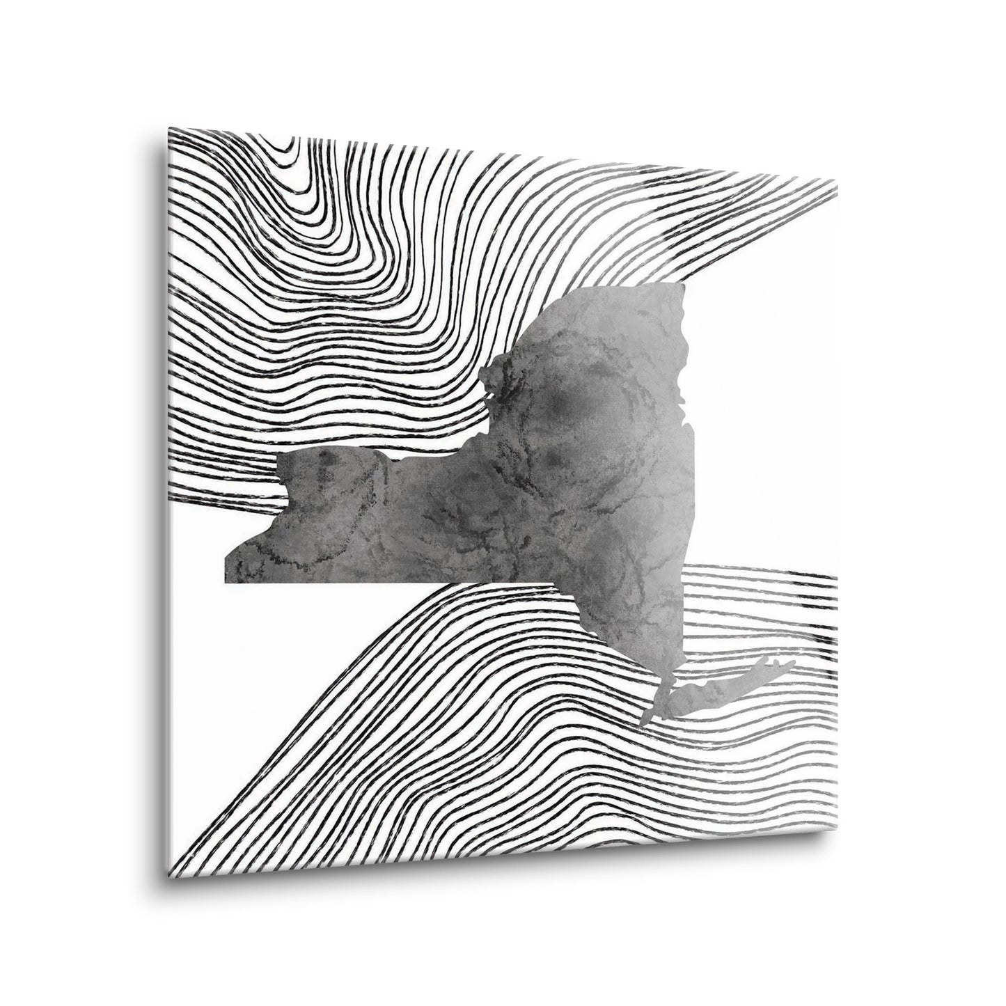 Minimalistic B&W New York State With Fluid Lines | Hi-Def Glass Art | Eaches | Min 2