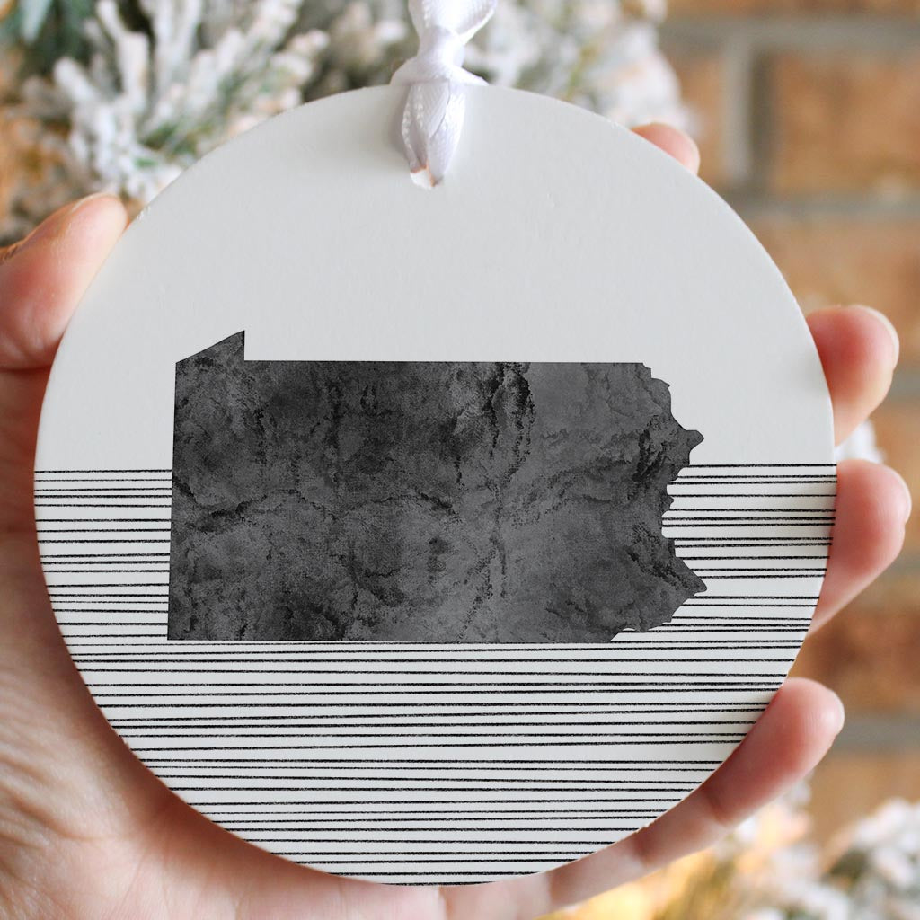 Minimalistic B&W Pennsylvania Shape Straight Lines| Wood Ornament | Eaches | Min 6