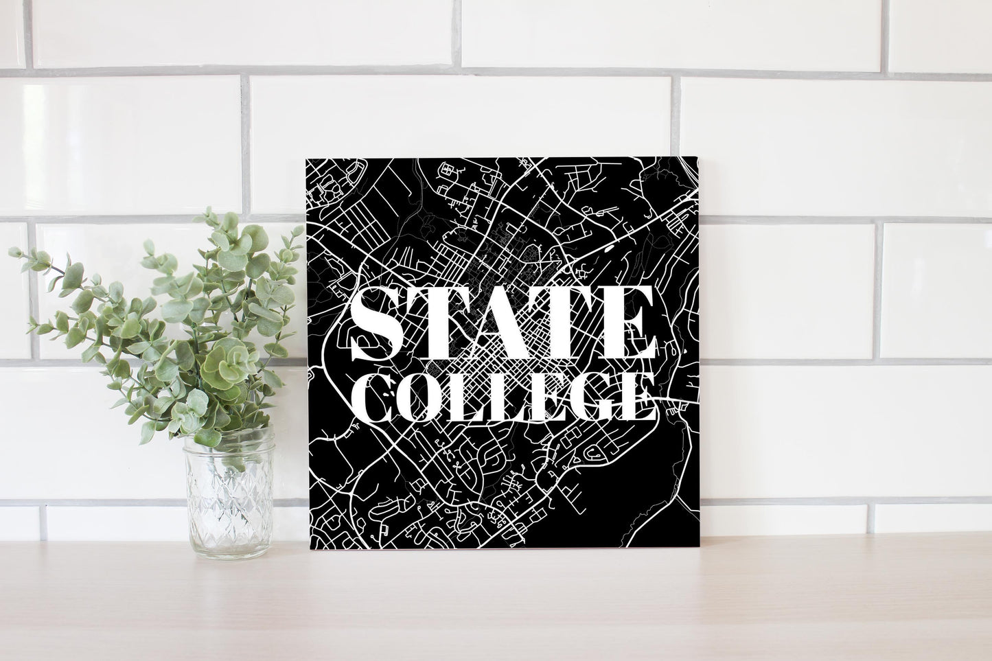 Minimalistic B&W Pennsylvania State College Map | Wood Sign | Eaches | Min 2