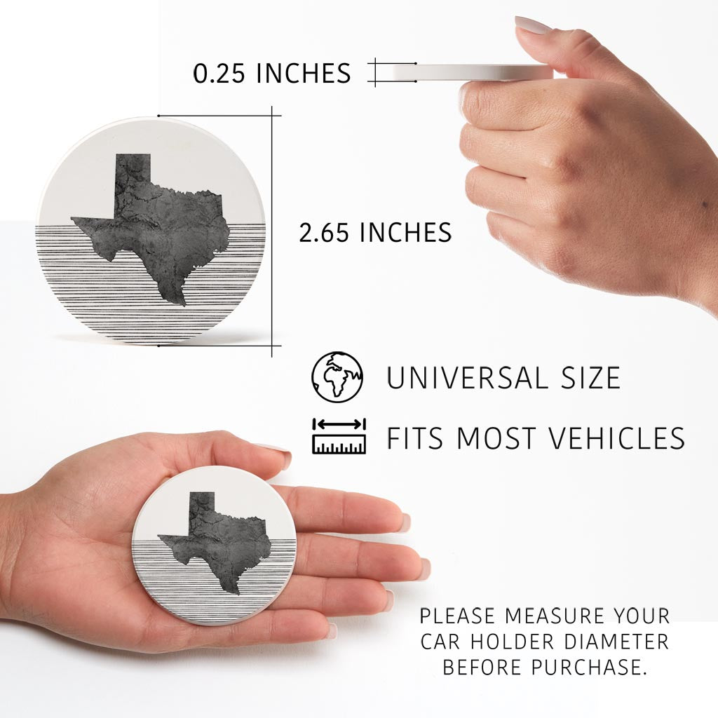 Modern Texas State Shape With Straight Lines | Absorbent Car Coasters | Set of 2 | Min 4