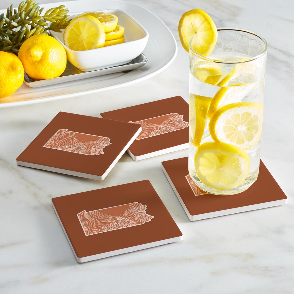 Modern Minimalist Pennsylvania State Lines Dark | Absorbent Coasters | Set of 4 | Min 2