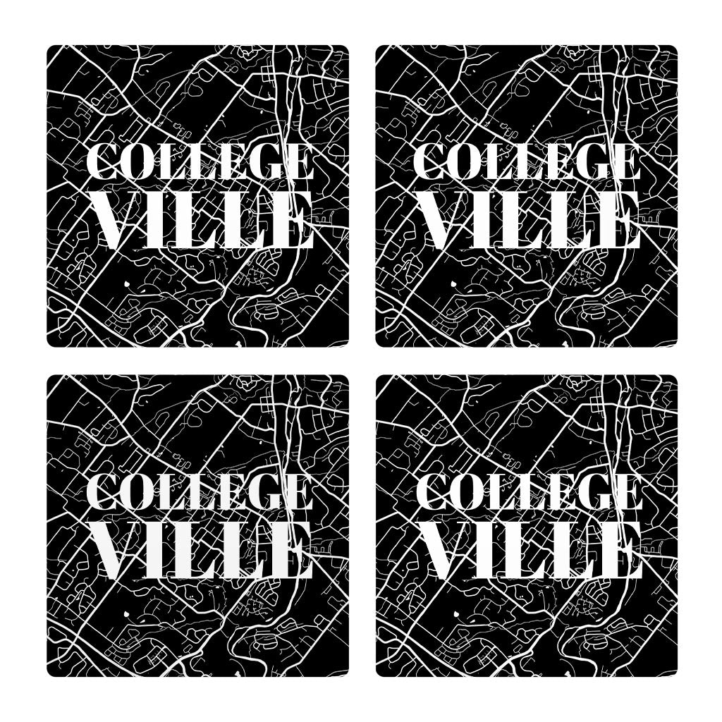 Minimalistic B&W Pennsylvania Collegeville Map | Absorbent Coasters | Set of 4 | Min 2