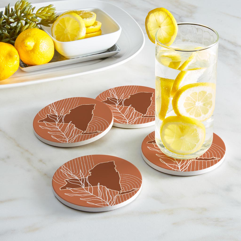 Modern Minimalist New York Shape And Leaf | Absorbent Coasters | Set of 4 | Min 2