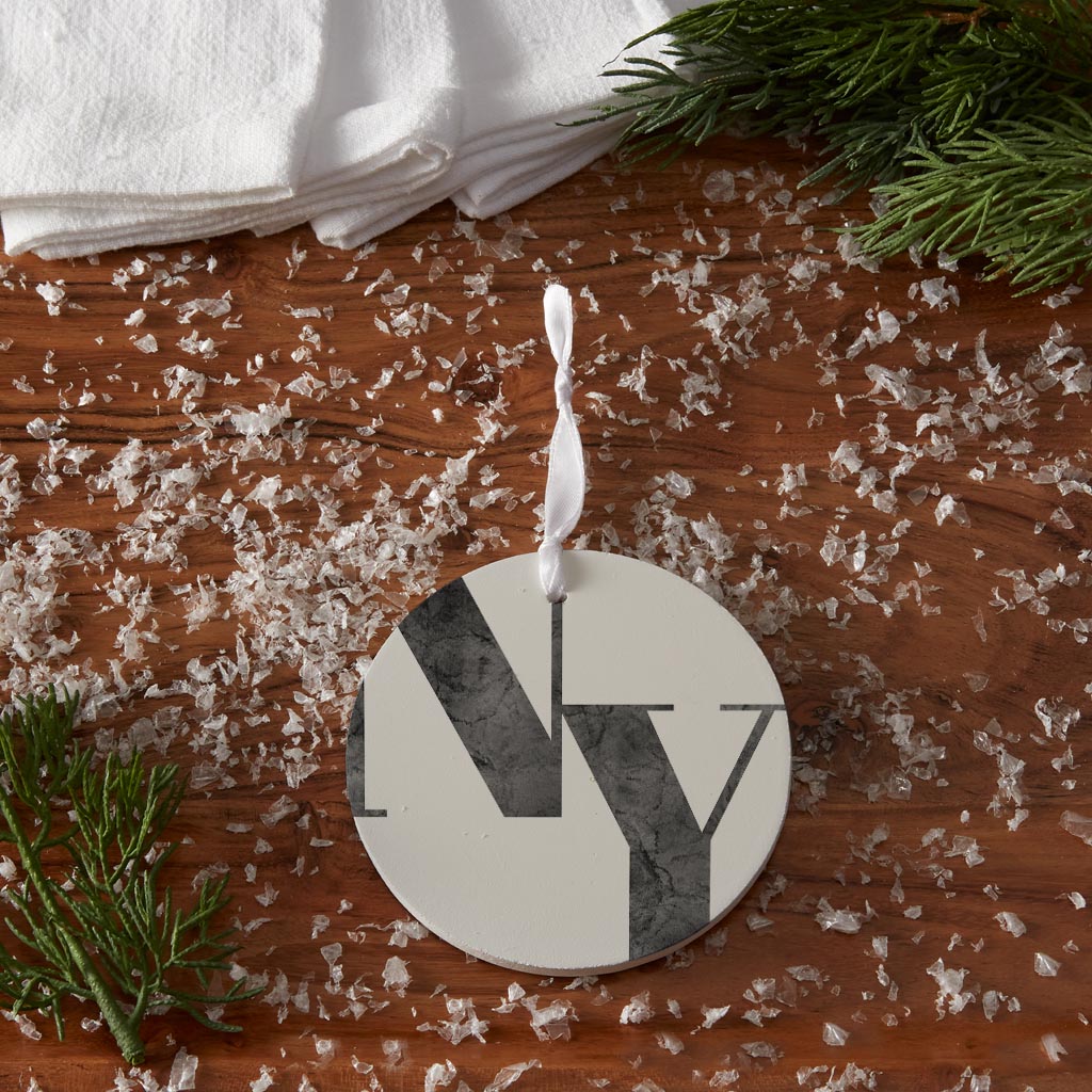 Minimalistic B&W New York White Initials | Wood Ornament | Eaches | Min 6