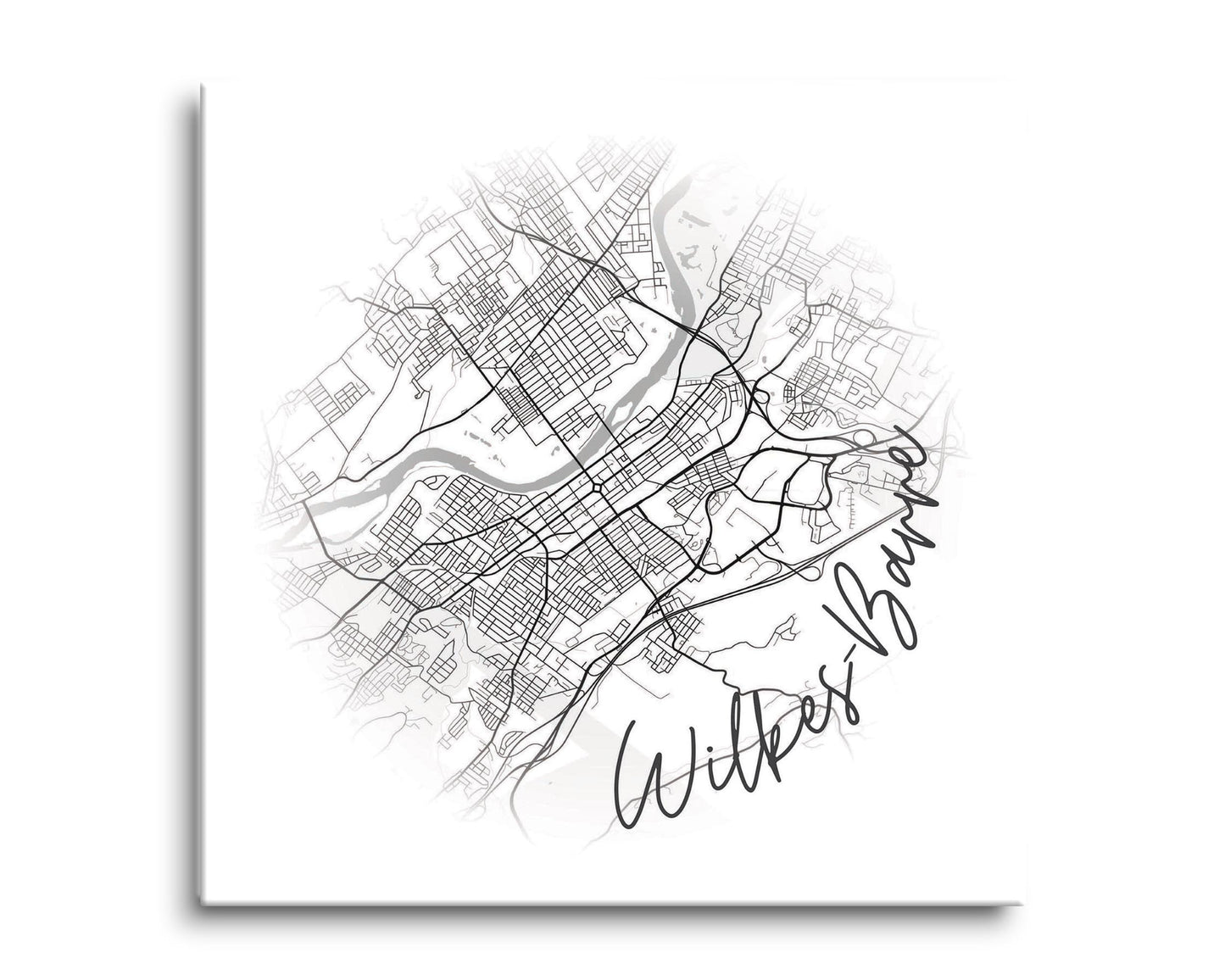 Minimalistic B&W Pennsylvania Wilkes Barre Circle Map | Hi-Def Glass Art | Eaches | Min 2