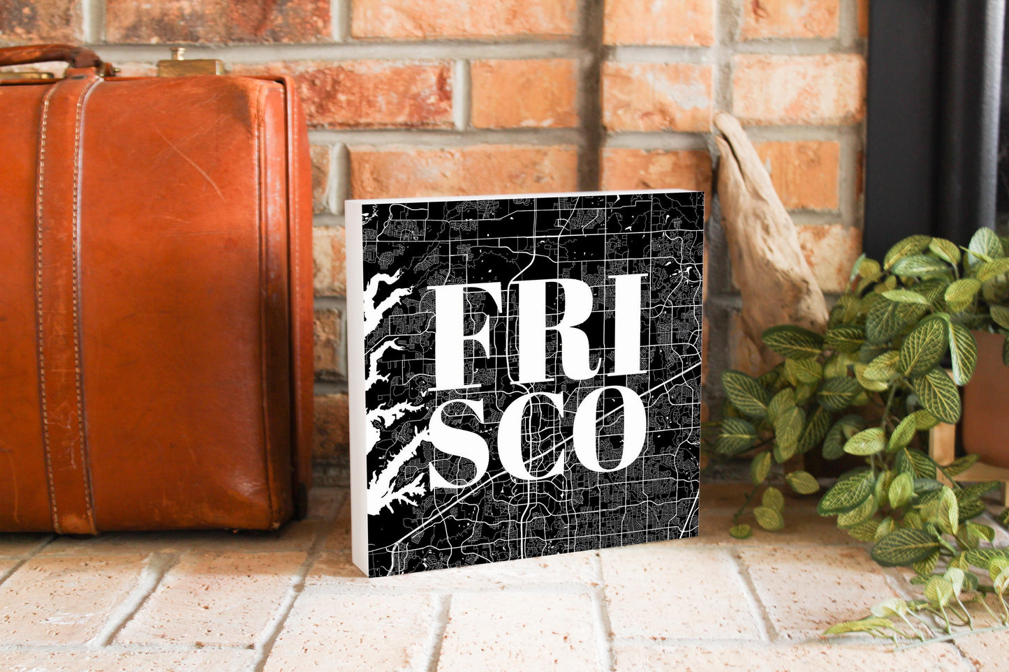 Minimalistic B&W Texas Frisco Map | Wood Block | Eaches | Min 2