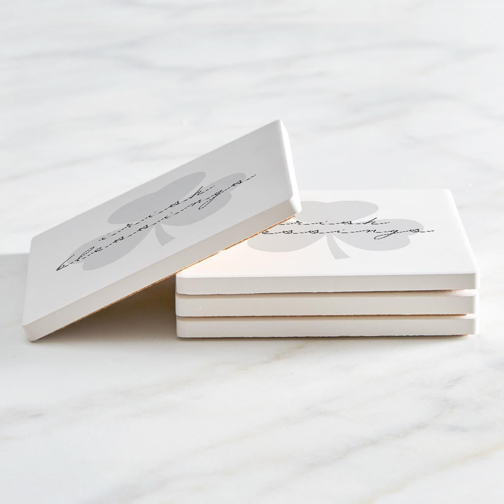 Minimalistic B&W Shamrock Irish Blessings | Absorbent Coasters | Set of 4 | Min 2