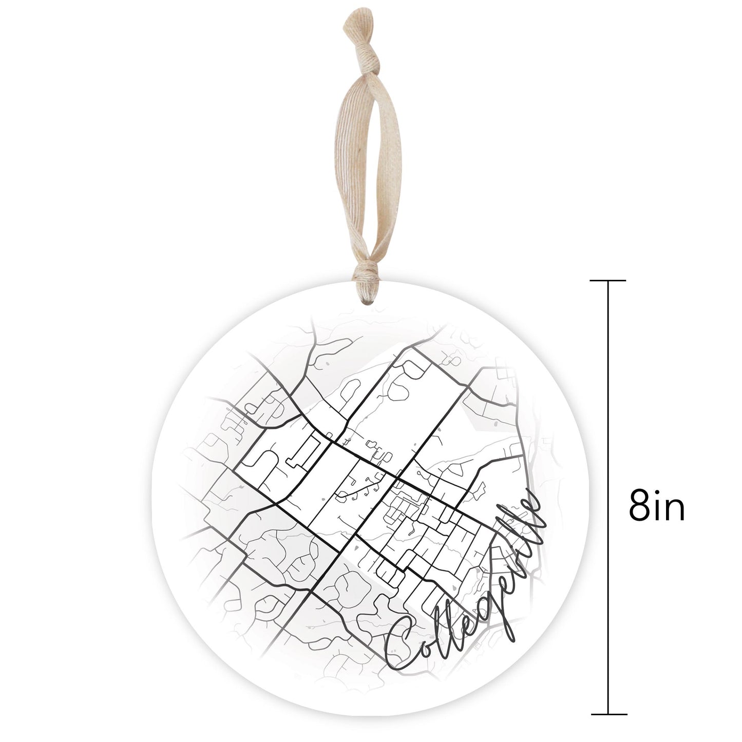 Minimalistic B&W Pennsylvania Collegeville Circle Map | Wood Ornament | Eaches | Min 1
