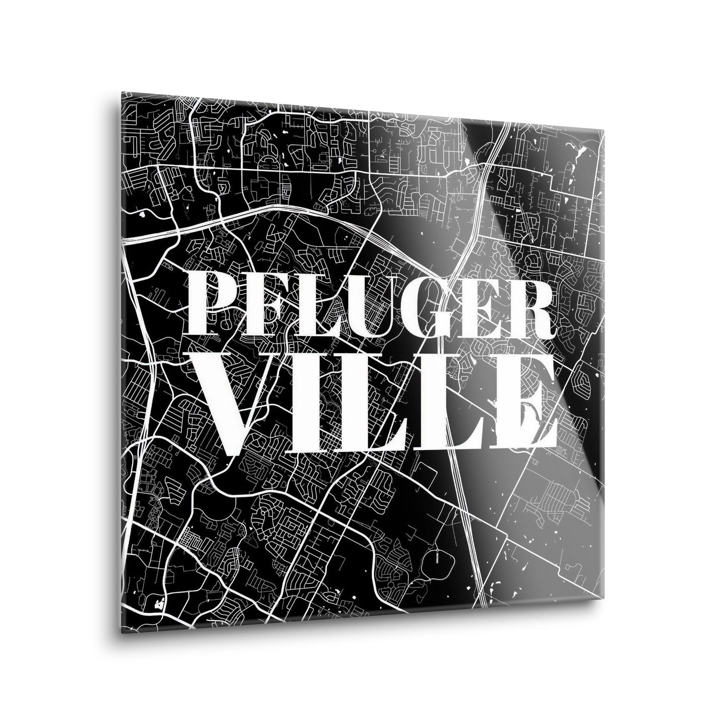 Minimalistic B&W Texas Pflugerville Map | Hi-Def Glass Art | Eaches | Min 1