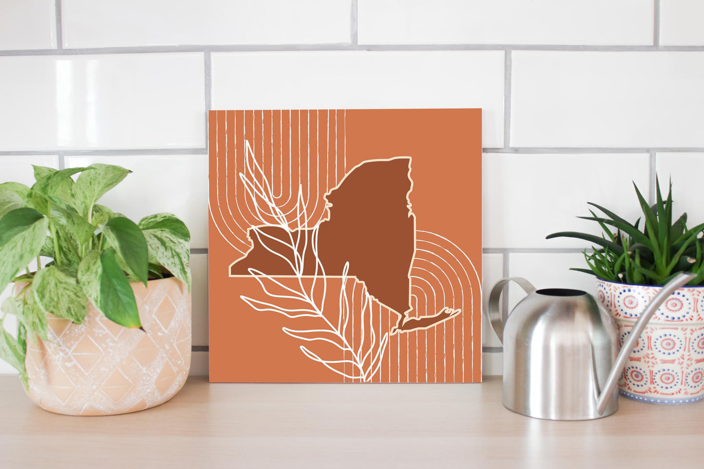 Modern Minimalist New York Shape And Leaf | Wood Sign | Eaches | Min 2