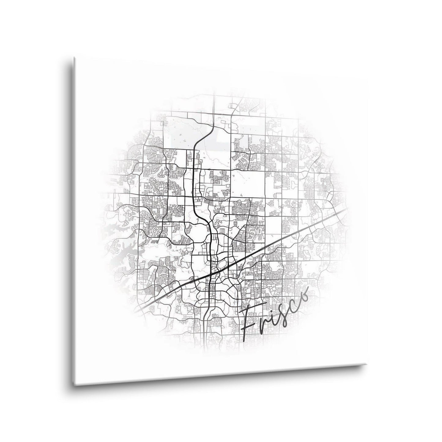 Minimalistic B&W Texas Frisco Circle Map | Hi-Def Glass Art | Eaches | Min 1