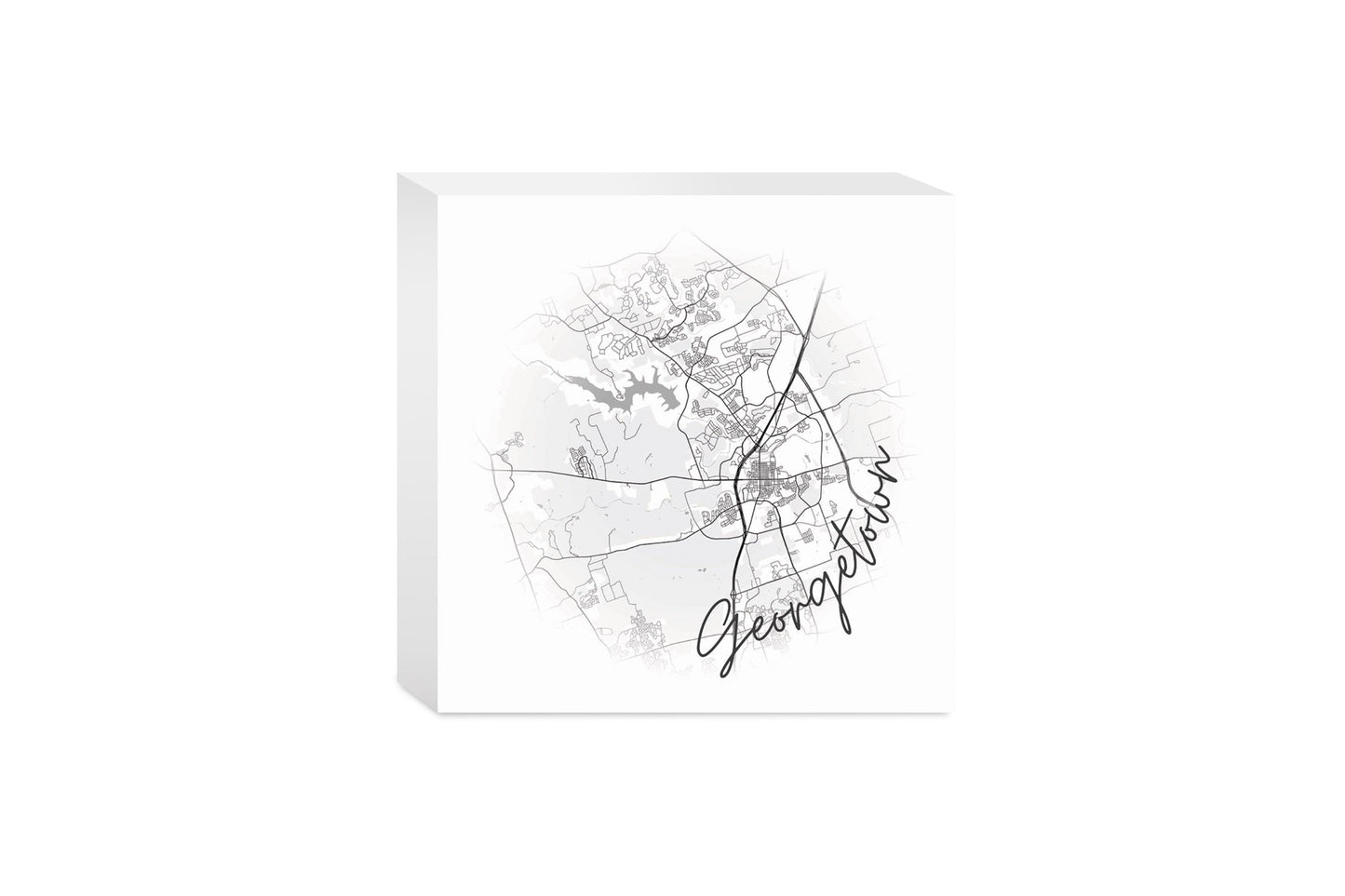 Minimalistic B&W Texas Georgetown Circle Map | Wood Block | Eaches | Min 4