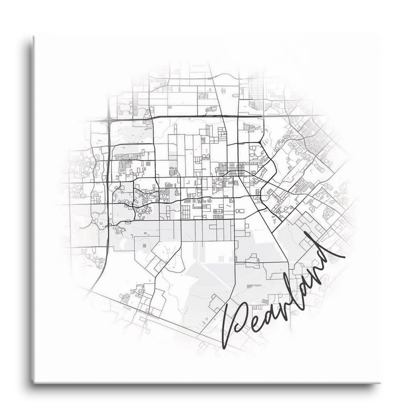 Minimalistic B&W Texas Pearland City Circle Map | Hi-Def Glass Art | Eaches | Min 1