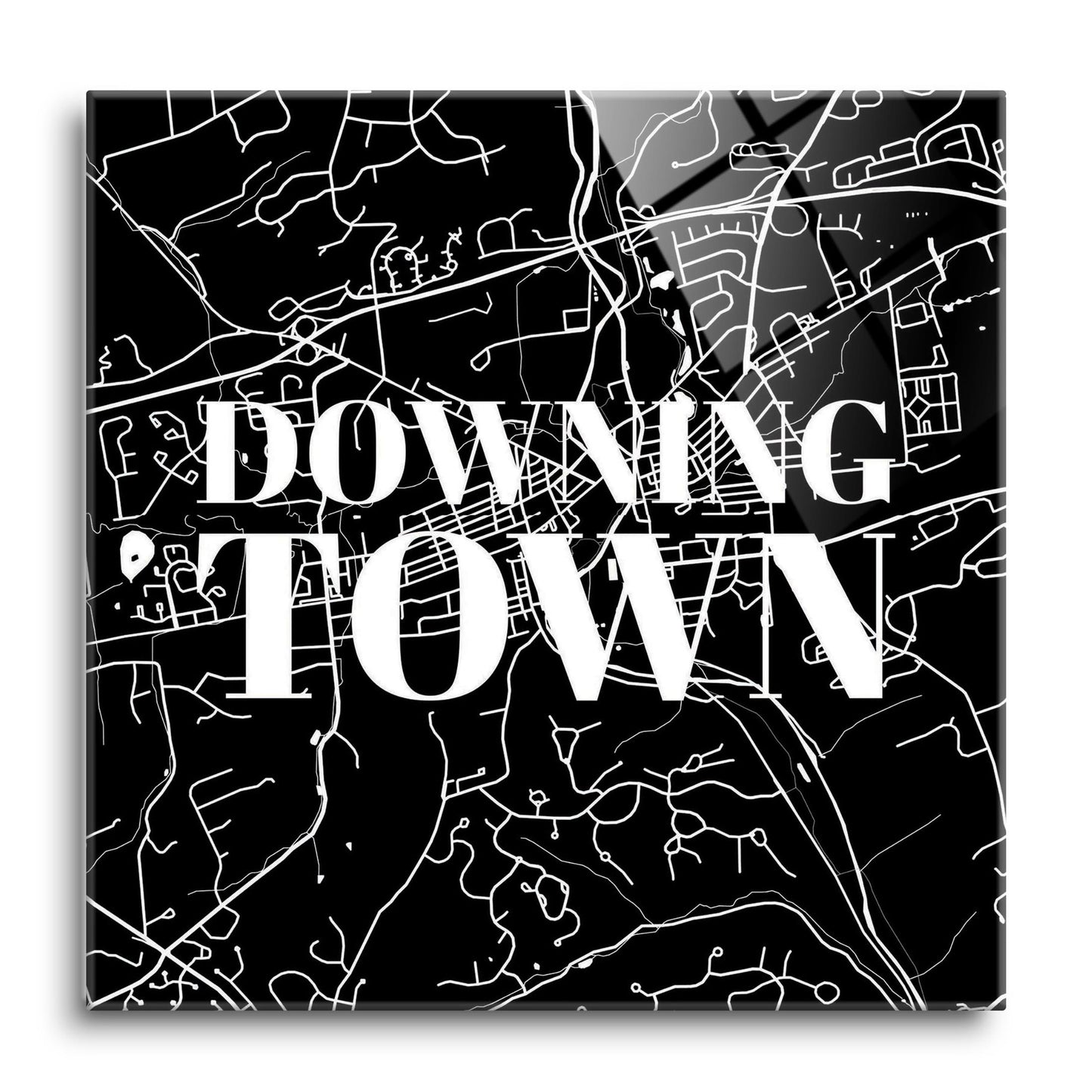 Minimalistic B&W Pennsylvania Downingtown Map | Hi-Def Glass Art | Eaches | Min 1