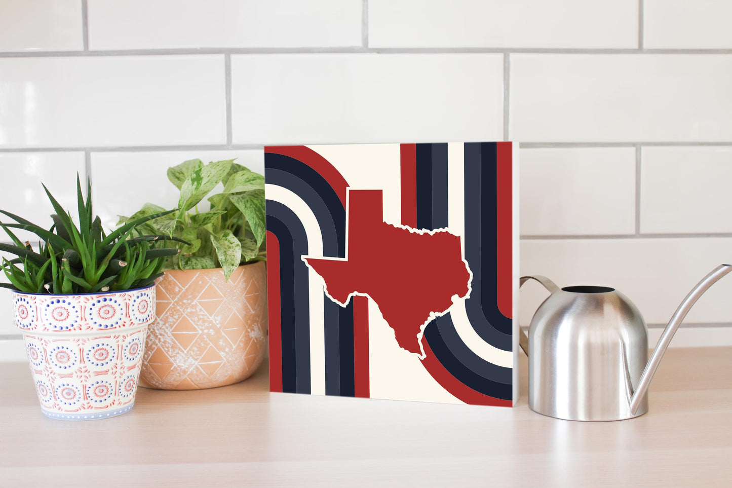 Modern Minimalist Texas Colors Retro Shape | Wood Block | Eaches | Min 2